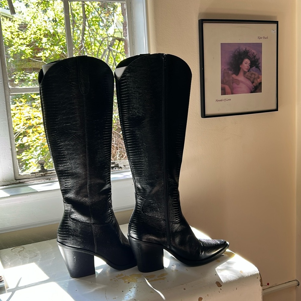Aldo Flex knee-high cowboy boots 3 “ stacked heel.